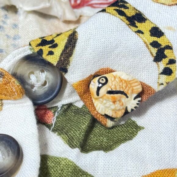 Nach Bijoux Earth Hand Painted Midi Dress Button Front Linen Blend Women's  Sz S - Picture 14 of 14